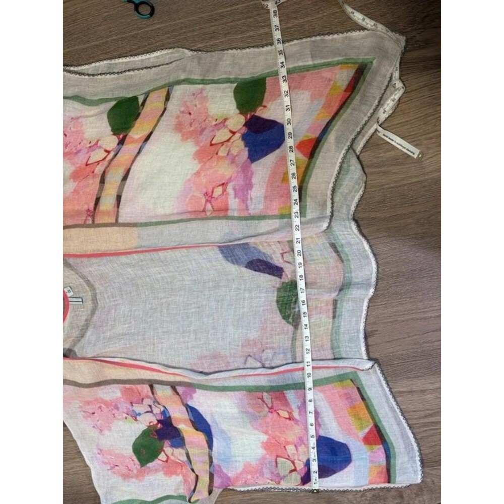 Gauzy 100% Linen Hand Painted-Style Kimono Shawl OS Floral Watercolor Light Pink - Picture 14 of 14